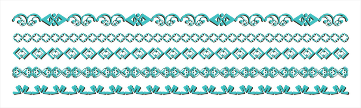 Seamless border pattern set geometric wave ornament collection. Includes zigzag chevron braid rope knot swirl loop chain stripe decorative lines for textile wallpaper packaging and web backgrounds. Cl
