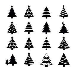 Obraz premium Christmas tree icons set, an isolated collection of various fir and spruce symbols, perfect for winter holiday design element