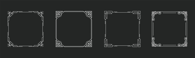 Decorative square frame set ornamental border design collection. Includes floral corner vintage line art geometric outline frames for invitations cards posters and social media layouts. Elegant minima © Vivid Pixel Studio.