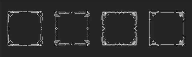 Decorative square frame set ornamental border design collection. Includes floral corner vintage line art geometric outline frames for invitations cards posters and social media layouts. Elegant minima © Vivid Pixel Studio.