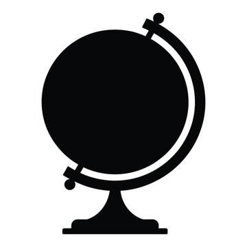A striking black silhouette of a vintage terrestrial globe with stand and meridian ring silhouette