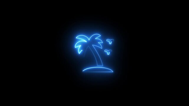 Neon Blue Palm Tree Island Tropical Getaway Vacation Symbol
