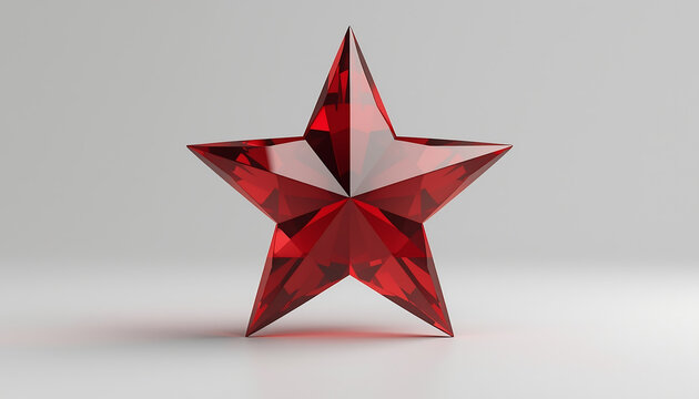 A shiny red star shaped decoration on a plain background