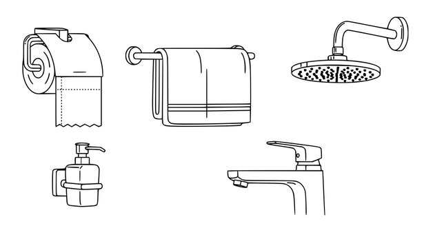 Bathroom accessories line icon set tissue holder vector collection