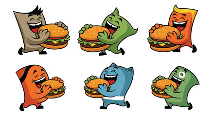 Fototapeta premium Cartoon characters enjoying hamburgers illustration