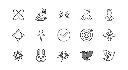 Fototapeta premium Minimalist Icon Set: Abstract Shapes, Nature, and Symbols for Web Design