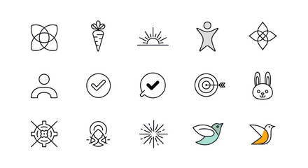 Fototapeta premium Minimalist Icon Set: Abstract Symbols, Nature, Business, and Lifestyle Elements