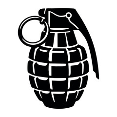 Obraz premium Grenade icon representing military weaponry, danger, conflict, explosion, and power. Simple black and white vector graphic