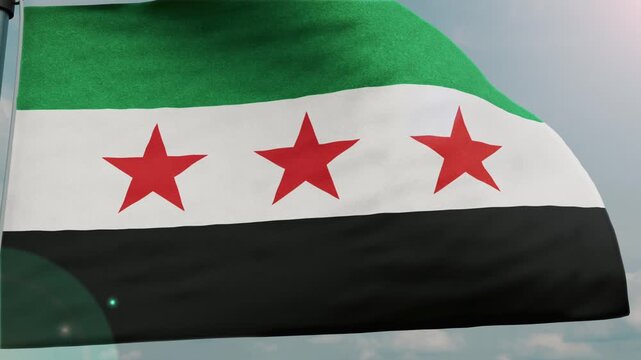 Syria Flag Waving Above Clouds at Sunrise