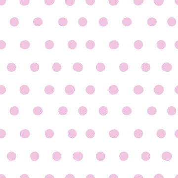 Hand dran pink polka dots pattern. Childish ornament with organic blobs. Seamless print for birthday, festive card or girly gifts