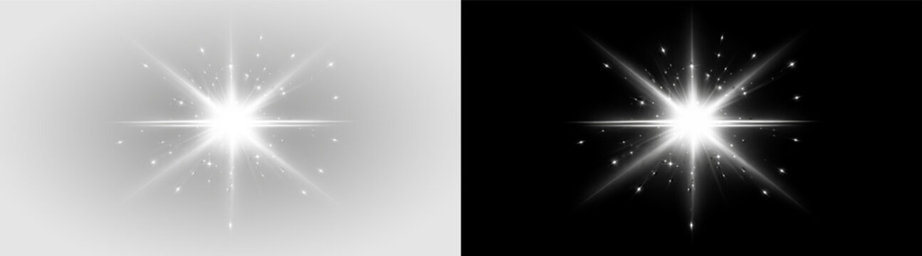 Radiant soft white starburst glow sparkle light rays effect png overlay element, on transparent background
