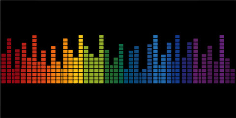 This abstract digital wave illustration features a colorful equalizer spectrum design, perfect for music studio displays and audio frequency level analyzer technology © Fahid