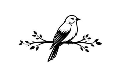 Obraz premium Stylized Bird Silhouette on Branch Decorative Minimal Nature Vector Artwork