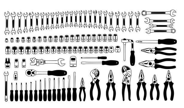 Professional mechanic tool kit 85 piece vector set with automotive repair and workshop tools