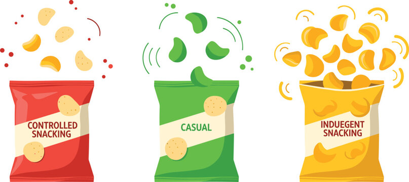 Potato Chips Snack Vector Illustration with Controlled, Casual and Indulgent Snacking Concepts Showing Portion Control and Eating Behavior Design