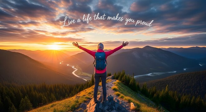 Inspirational concept of living with purpose, confidence, and self-worth. Motivational message encouraging personal growth, authenticity, and a life built on pride and meaningful achievements.