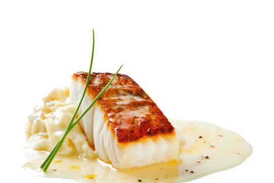 Deliciously Plated Fish with Creamy Mash PNG cutout element