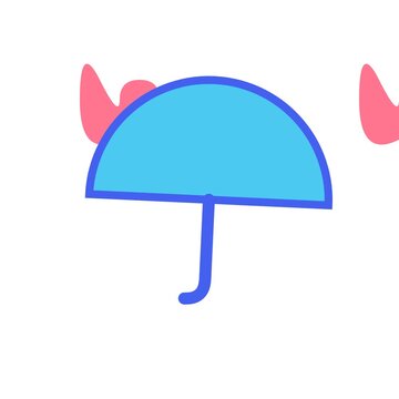 Cartoon devil umbrella, blue, pink horns, illustration, devilish accessory, humorous symbol