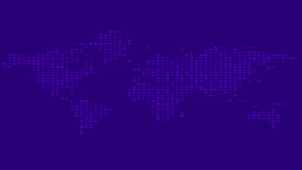 Obraz premium Digital dotted world map on purple background for global technology and communication