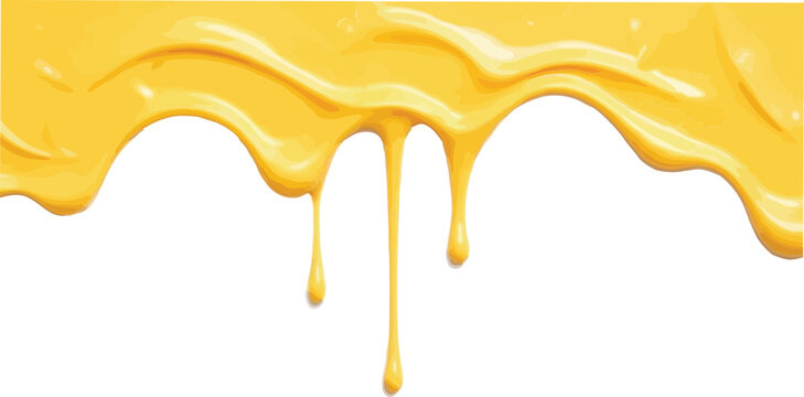 Melted yellow cheese sauce or liquid honey dripping from the top isolated on transparent background
