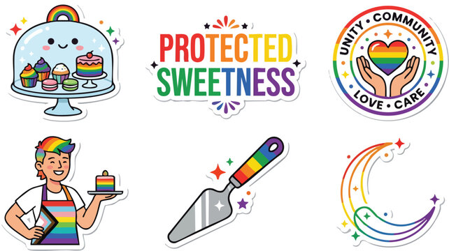 Colorful pride rainbow cake server rainbow hair person protected sweetness and unity community emblem
