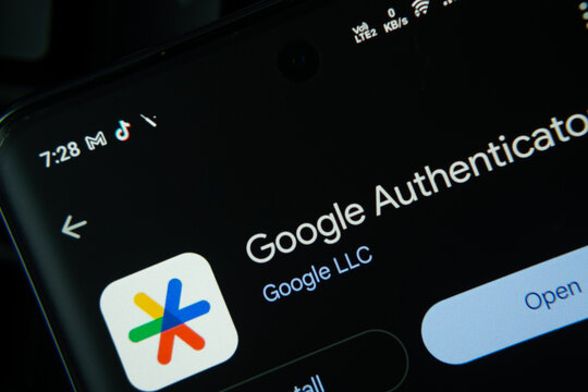 Dhaka, Bangladesh- 27 July 2025: Screen displaying Google Authenticator app with open and uninstall options, dark interface