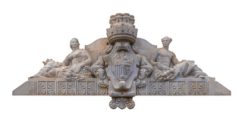 Fototapeta premium On the streets in Catalonia in public places. Elements of architectural decorations of buildings, sculptures and statues. 