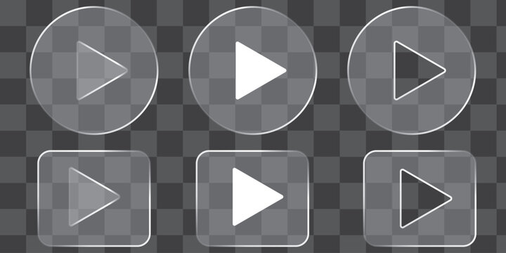 Play button glass icon vector. Sleek glass media player buttons.  glass video buttons transparent background symbol. vector illustration.