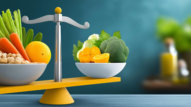 Conceptual infographic on healthy eating and weight management showing how balanced nutrition supports long-term health and prevents chronic diseases. Healthy eating concept,