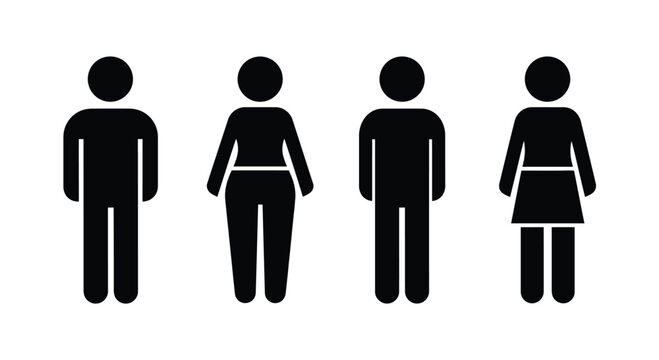 Black silhouette figures of men and women showing body shapes