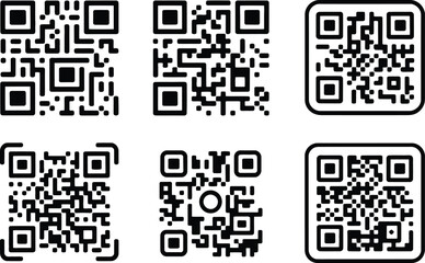 Fototapeta premium QR code icon set, collection of quick response code symbols for mobile scanning representing digital information technology and modern connectivity design.
