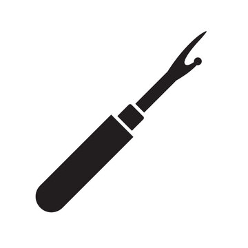 Black silhouette of a seam ripper tool on a white background