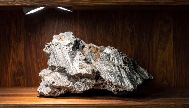 Large greyish white lithium mineral rock showcasing distinct cleavage planes and metallic luster in natural display