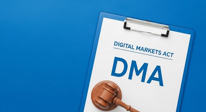 European Union Digital Markets Act Clipboard with Gavel and Regulation Theme
