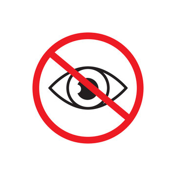 A modern Vector privacy icon illustrating an eye crossed out by a red circle, denoting invisibility or hidden content.