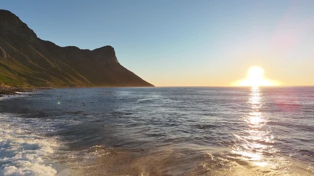Aerial drone footage of Clarence Drive, one of South Africa&rsquo;s most scenic coastal routes at Sunset