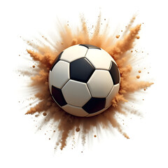 Fototapeta premium Flying Soccer Ball Dust Explosion – Dramatic Sports Freeze Motion