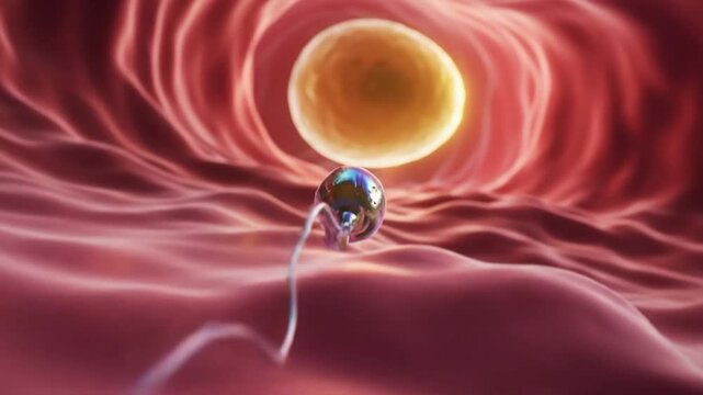 Animation of Sperm Swimming Towards Egg for Fertilization in the Uterus Depicting Embryology and Conception