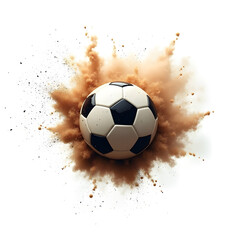 Fototapeta premium Flying Soccer Ball Dust Explosion – Dramatic Sports Freeze Motion
