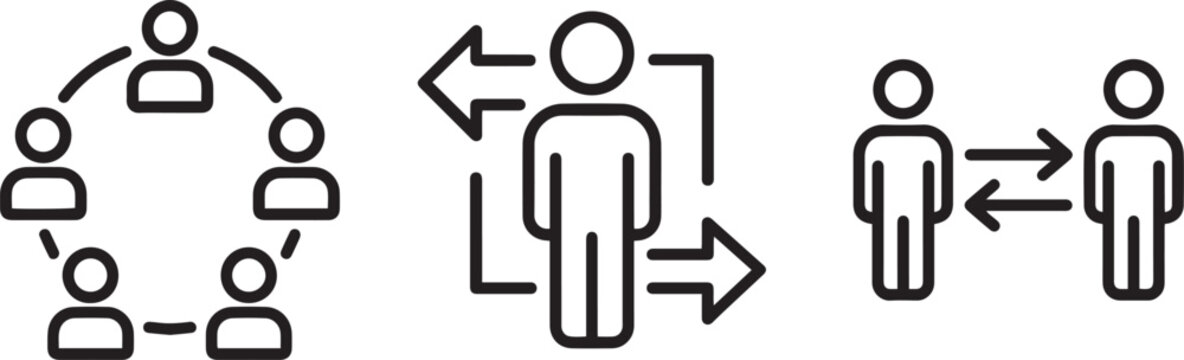 Human Resource Management Illustration Featuring Team Collaboration Circular Network Individual Workflow and Interpersonal Communication Symbols for Business Strategy and Social Connection Flat Vector