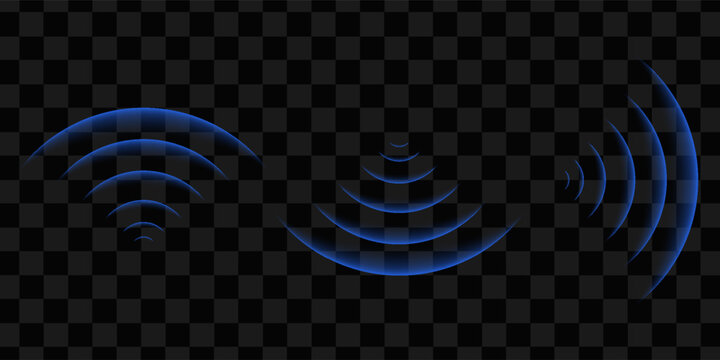 Round glowing light Wi-Fi effect and Sonar sound waves set. WiFi concentric circles and RFID Radio Frequency Identification signal. Water ripples with circular waves and echo of glowing signal. Vector