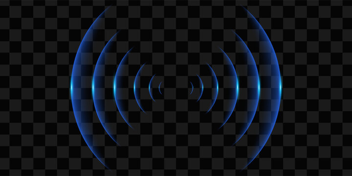Round glowing light Wi-Fi effect and Sonar sound waves set. WiFi concentric circles and RFID Radio Frequency Identification signal. Water ripples with circular waves and echo of glowing signal. Vector
