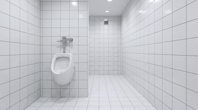 Clean minimalist male lavatory with white ceramic urinal