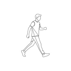 Fototapeta premium Young man walking casually in minimalist line art illustration, conveying a sense of motion and everyday life