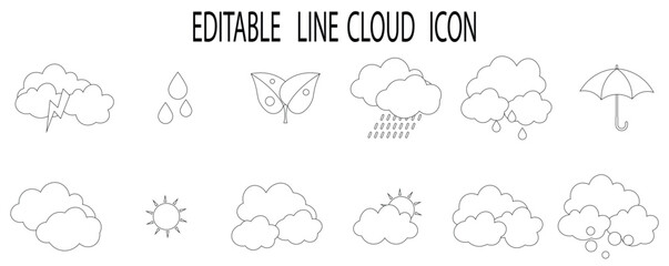 Fototapeta premium Cloud outline icon collection. Editable stroke. Vector illustration