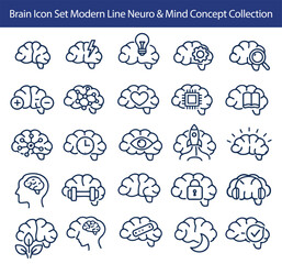 Obraz premium Brain icon set modern line neuro mind concept collection