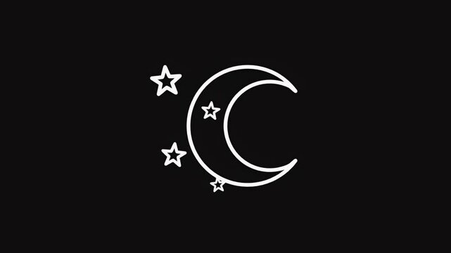 Simple white outline animation of a crescent moon and twinkling stars shaking with a subtle vibration effect