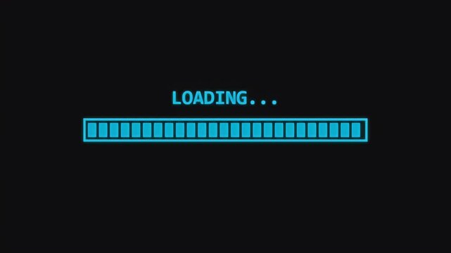 Blue neon loading progress bar with text filling up to show data transfer or software installation status