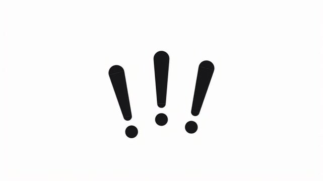 Three black exclamation marks pulsing and appearing in a minimalist motion graphic animation