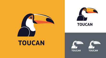 Obraz premium Toucan bird logo design in multiple color variations and formats suitable for branding and animal related business identities.